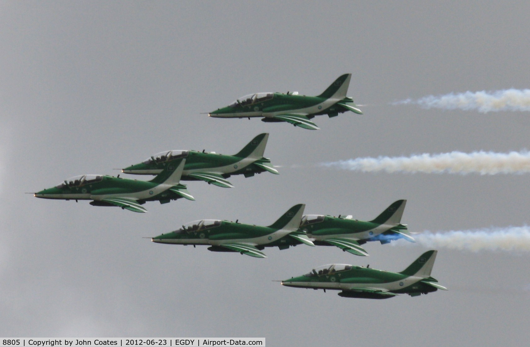 8805, British Aerospace Hawk 65A C/N 6Y019, The Royal Saudi Air Force Green Falcons - comprising 8805, 8806, 8807, 8808, 8810 ans 8814 performing at RNAS open day 2012