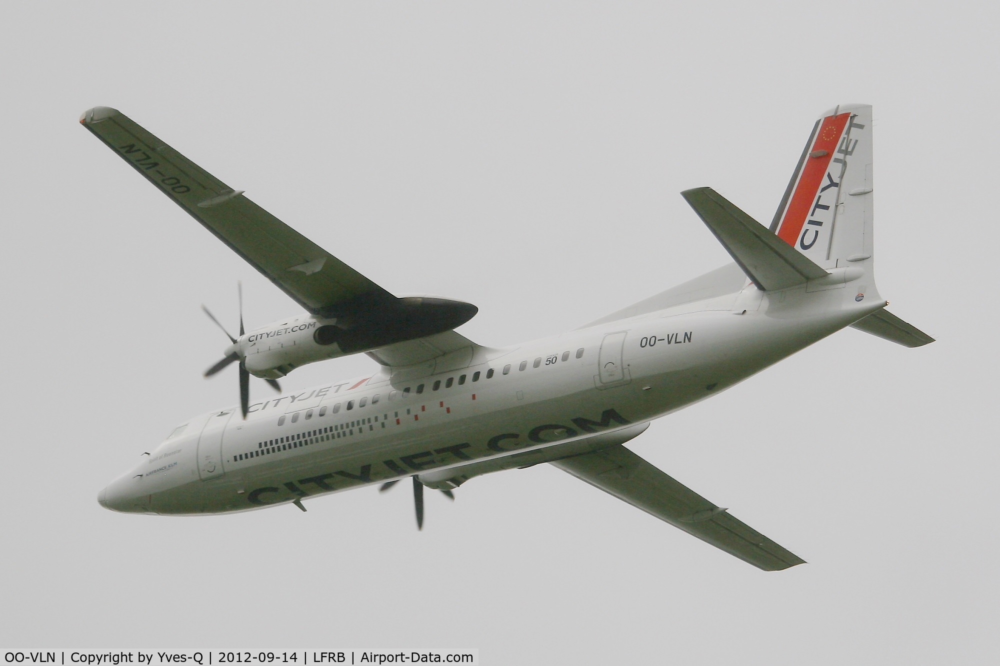 OO-VLN, 1989 Fokker 50 C/N 20145, Fokker 50, Take off rwy 25L, Brest-Guipavas Airport (LFRB-BES)