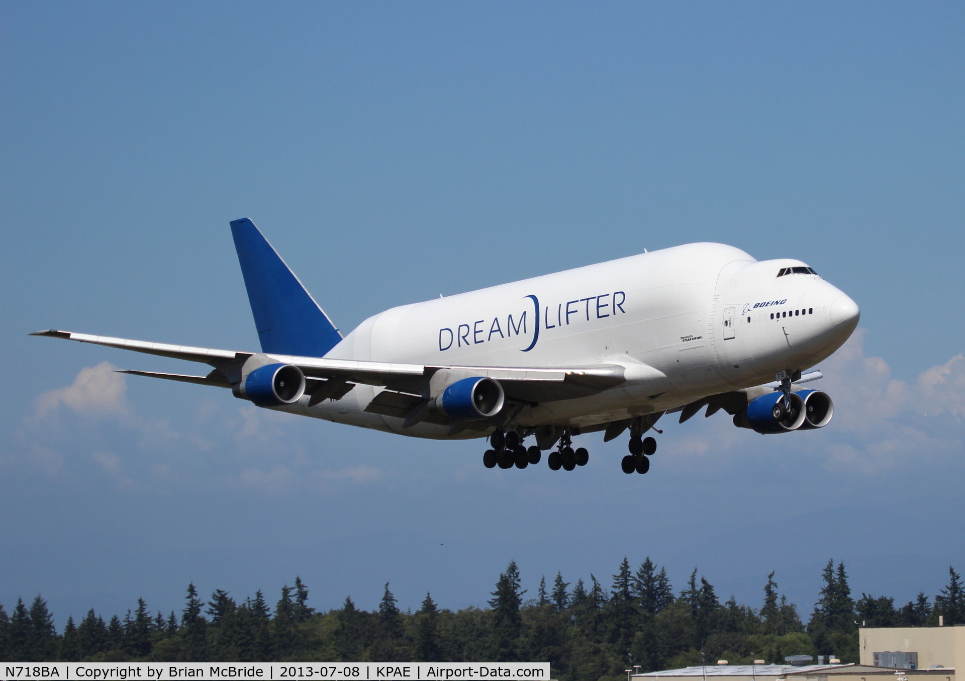 N718BA, 1992 Boeing 747-4H6 C/N 27042, 747-4J6LCF Dreamlifter. Boeing (Atlas Air). N718BA cn 27042 932. Everett - Snohomish County Paine Field (PAE KPAE). Image © Brian McBride. 08 July 2013