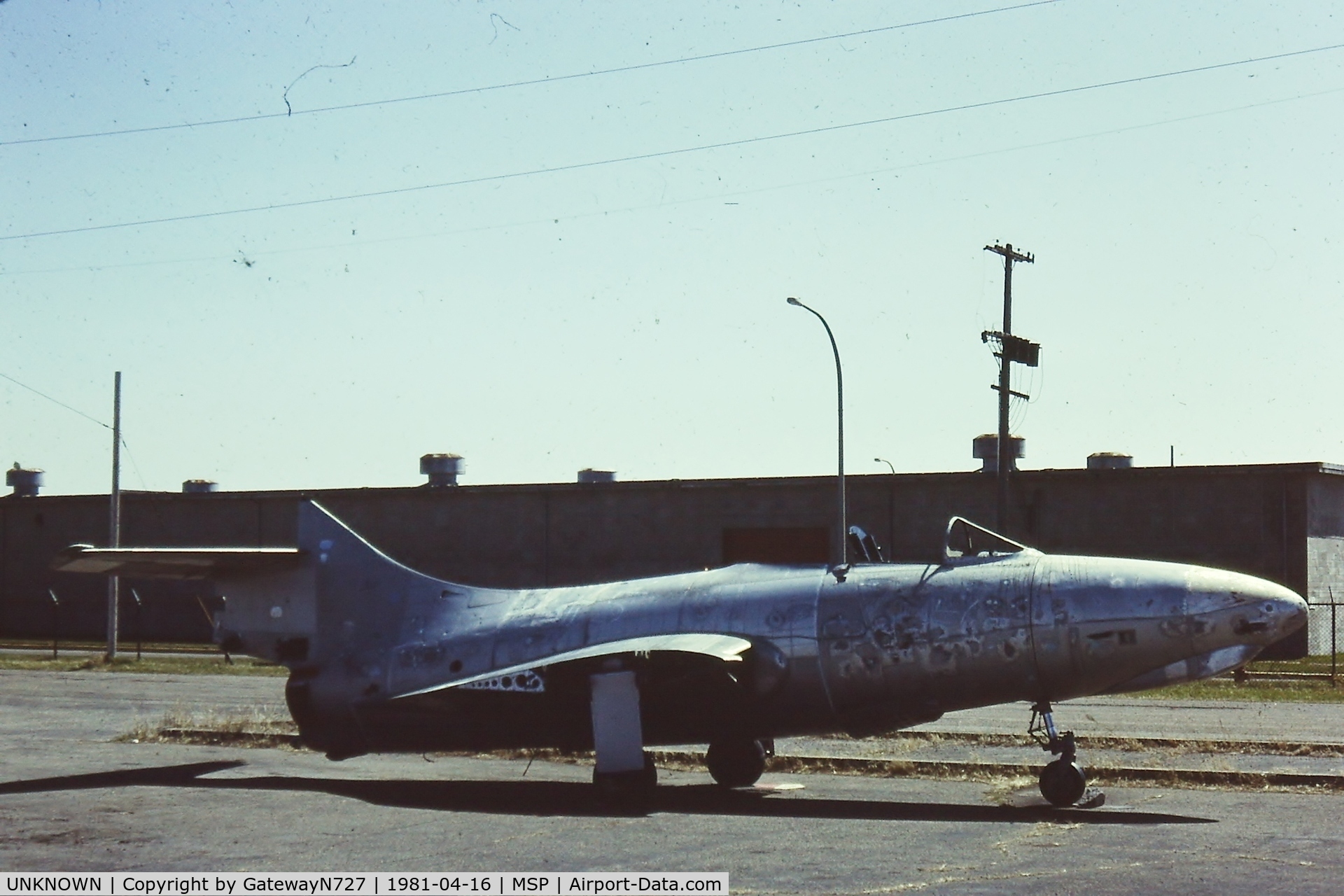 UNKNOWN, Miscellaneous Various C/N unknown, This USN F9F (probably a -4 Panther) sat derelict in a parking lot not far from the MSP control tower until the mid-80s. The F9Fs were @ MSP NAS until 3 crashes around 1956 forced their removal.