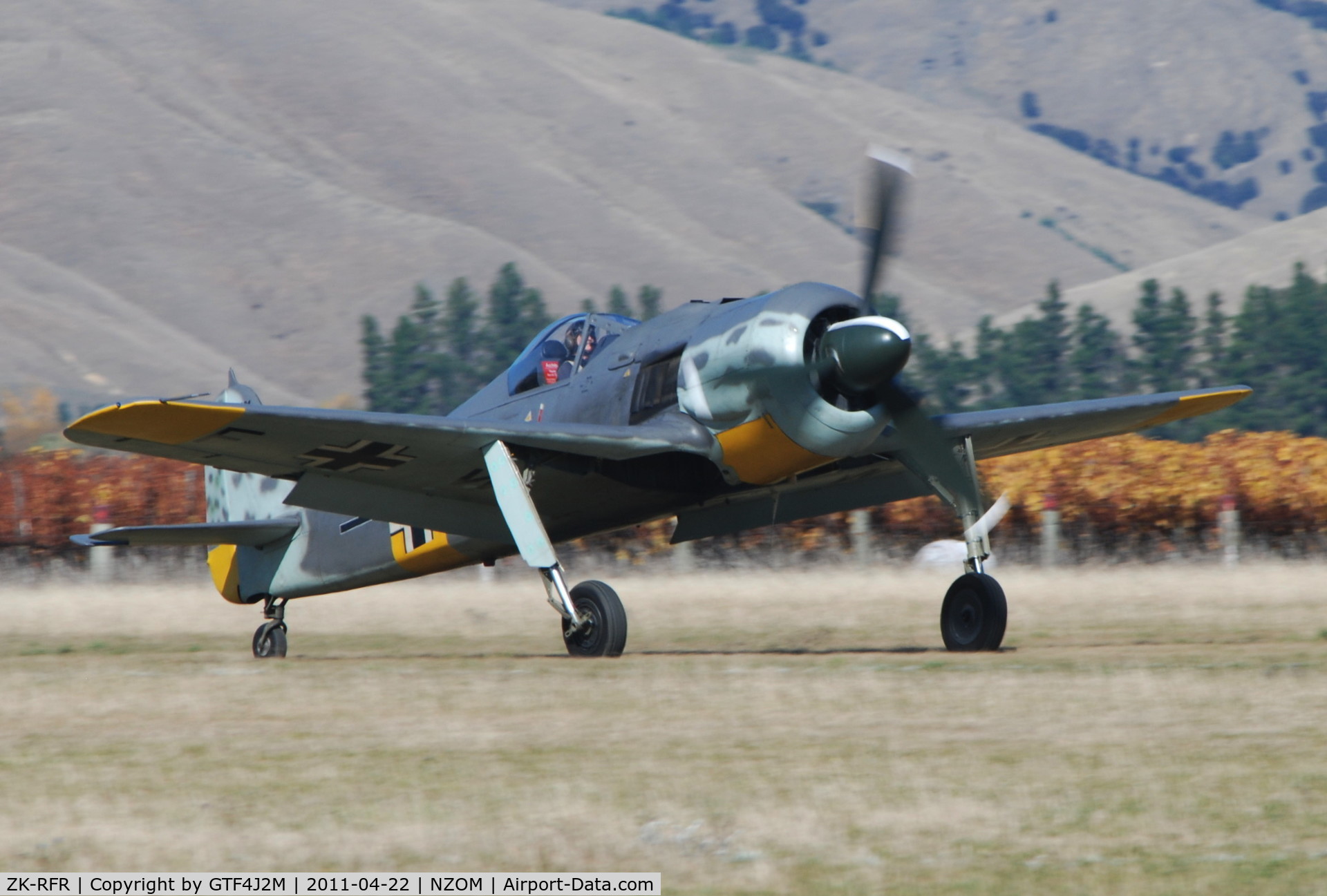 ZK-RFR, 2004 Flugwerk Fw 190-A8/N Replica C/N 990001, ZK-RFR takes off for the practise day at the Omaka airshow 22.4.11