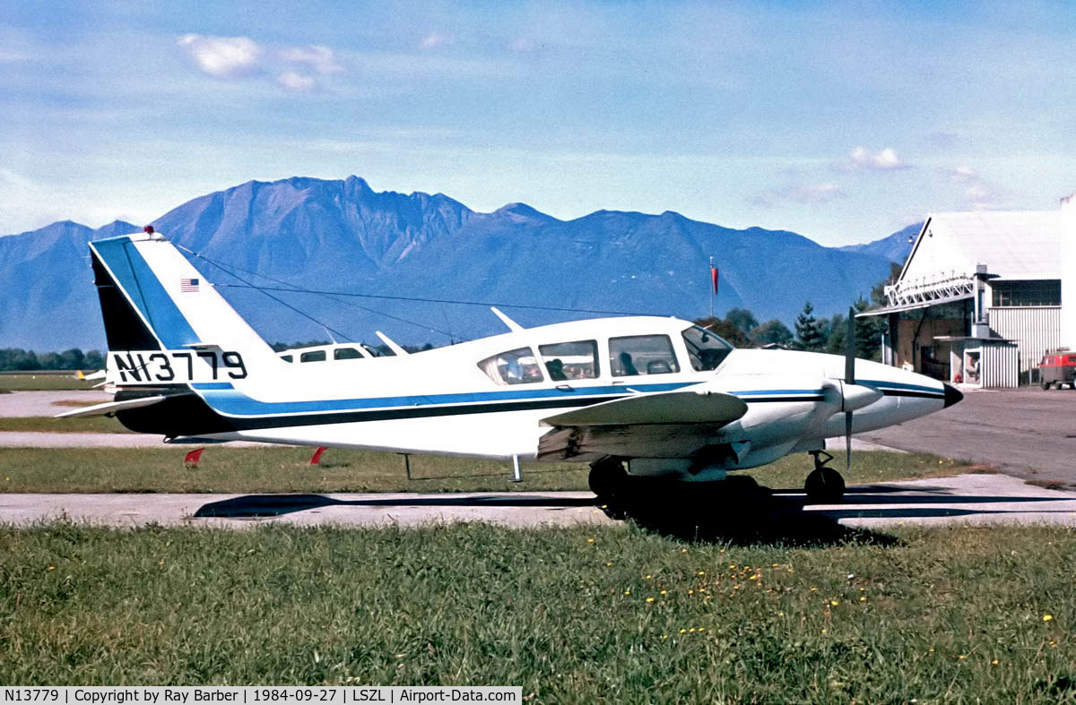 N13779, 1969 Piper PA-23-250 C/N 27-4431, Piper PA-23-250 Aztec D [27-4431] Locarno~HB 27/09/1984. Taken from a slide.