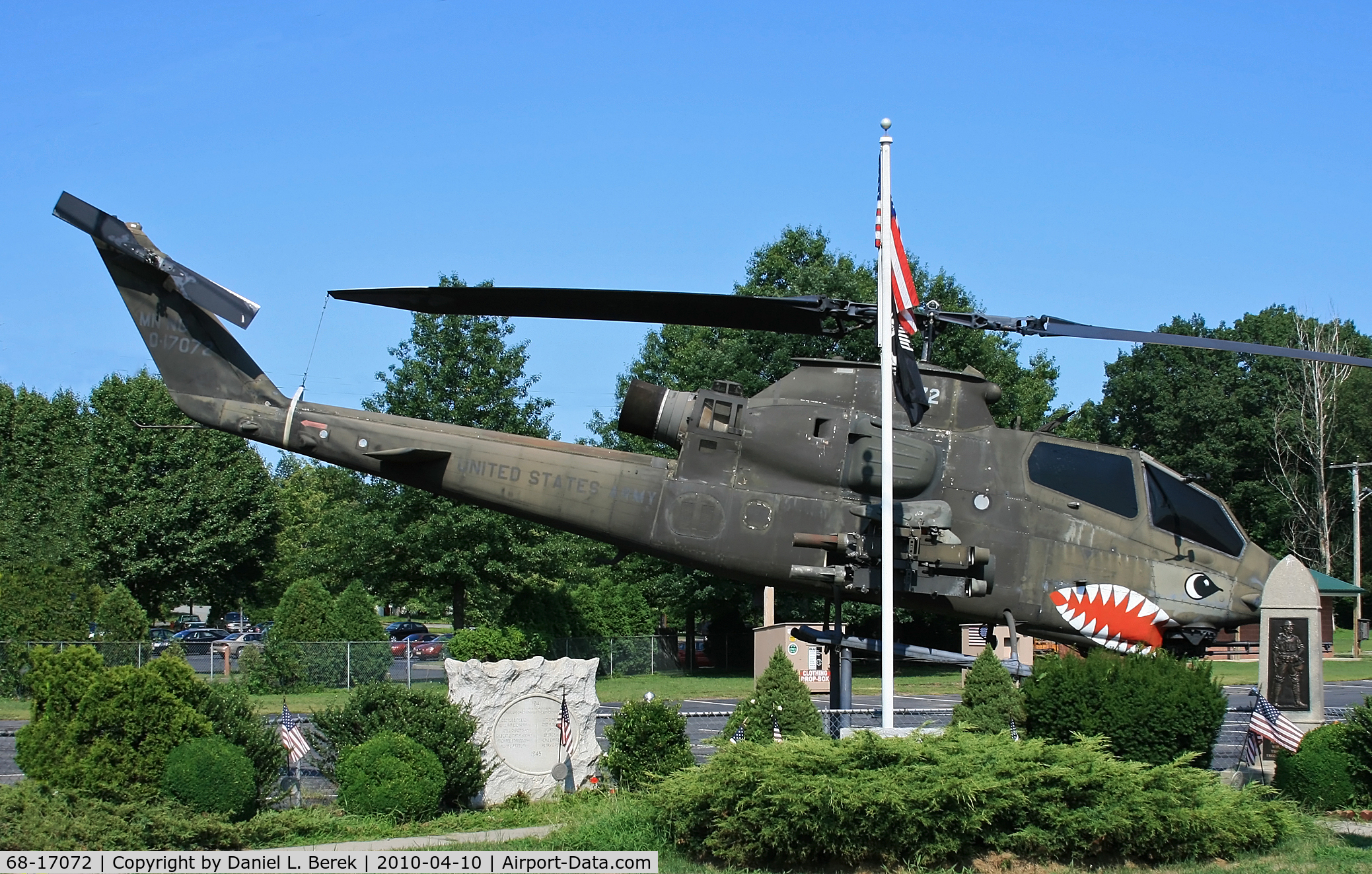 68-17072, 1968 Bell AH-1G Cobra C/N 20800, Monument on display at the American Legion Post 25, Milltown, NJ.