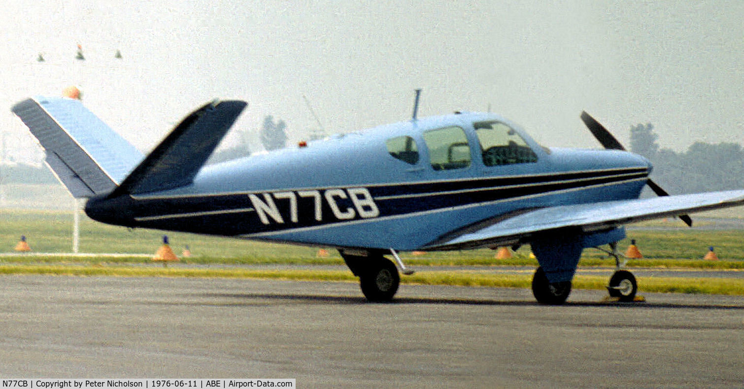 N77CB, 1958 Beech K35 Bonanza C/N D-5779, Beech K35 Bonanza as seen at Allentown in the Summer of 1976.