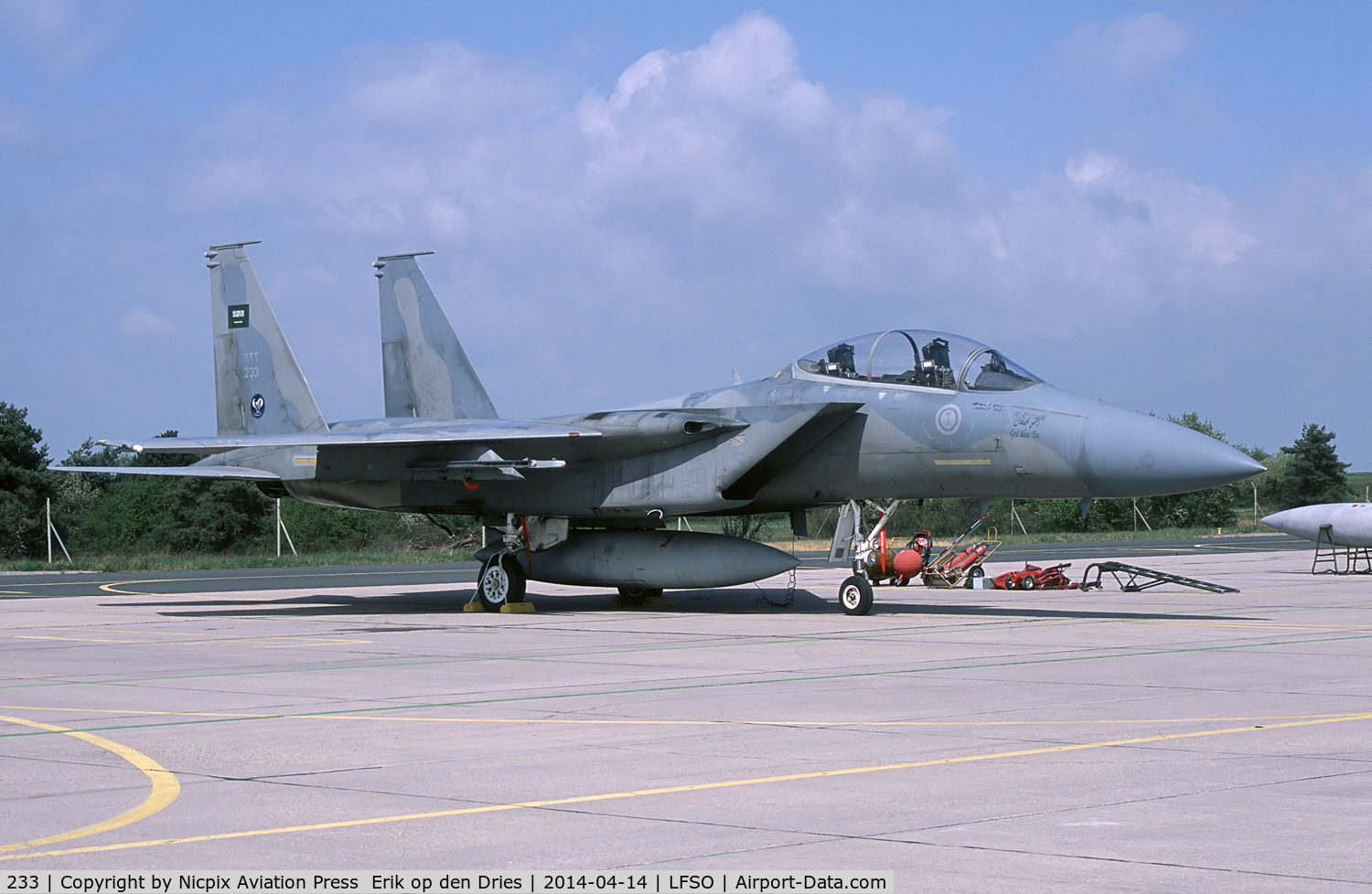 233, 1979 McDonnell Douglas F-15D Eagle C/N 0546/D015, 233 was one of the 6 F-15's of the Royal Saudi Arabia AF participating in the exercise Green Shield 20104.