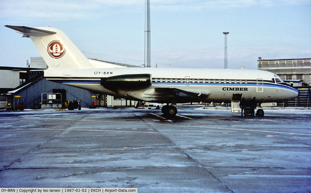 OY-BRN, 1979 Fokker F-28-4000 Fellowship C/N 11151, Copenhagen Kastrup 2.1.87