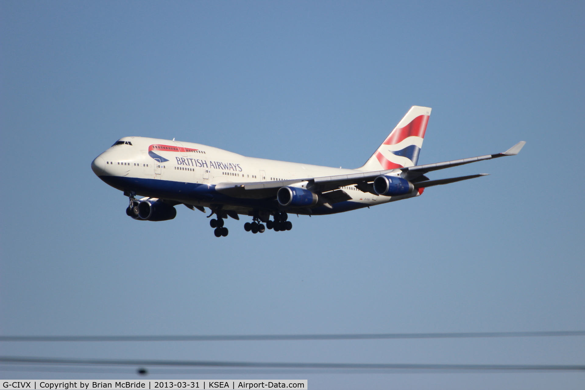 G-CIVX, 1998 Boeing 747-436 C/N 28852, British Airways. 747-436. G-CIVX cn 28852 1172. Seattle Tacoma - International (SEA KSEA). Image © Brian McBride. 31 March 2013