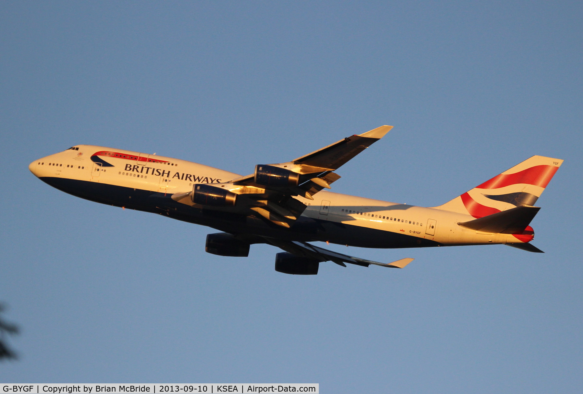 G-BYGF, 1999 Boeing 747-436 C/N 25824, British Airways. 737-436. G-BYGF cn 25824 1200. Seattle Tacoma - International (SEA KSEA). Image © Brian McBride. 10 September 2013