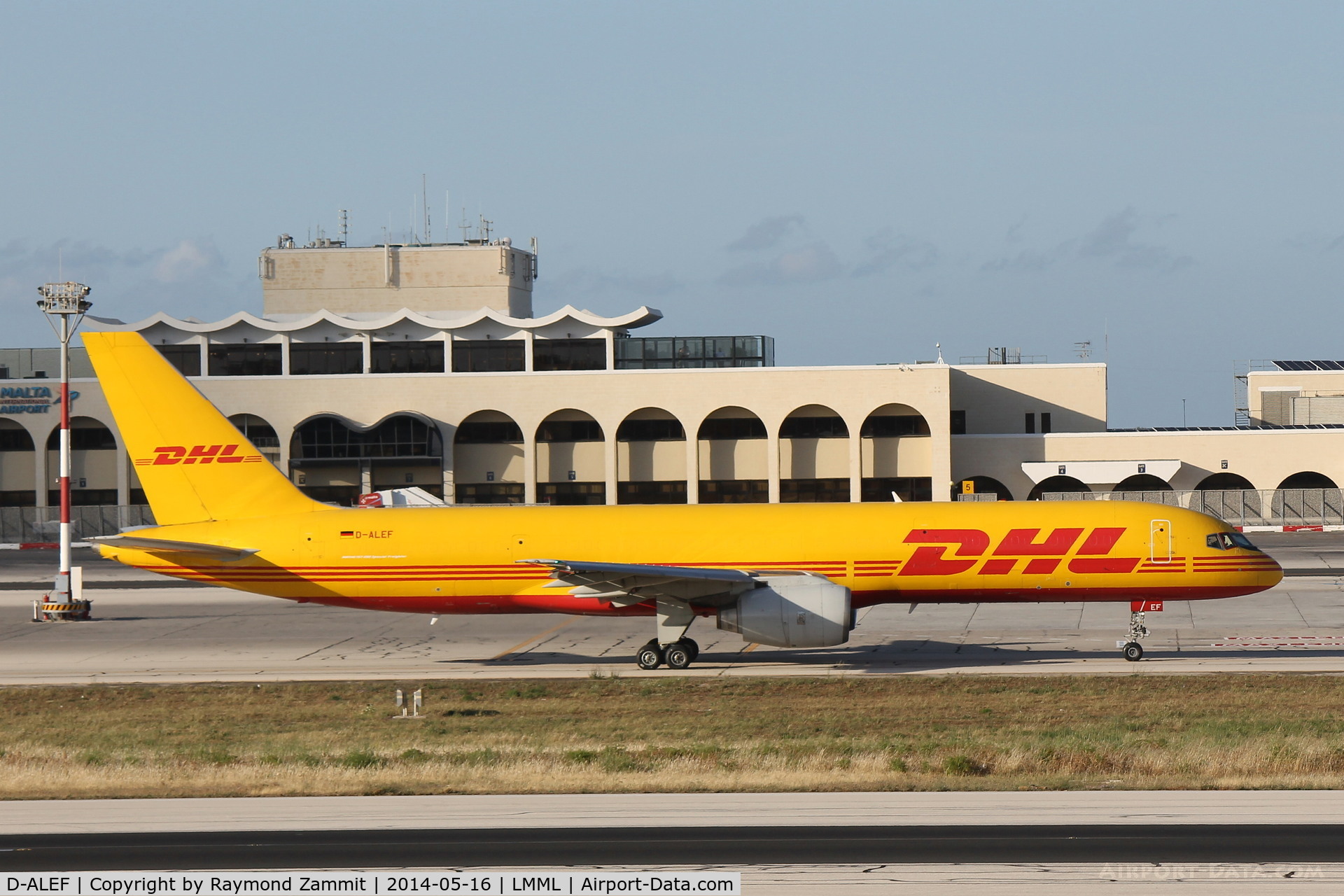 D-ALEF, 1985 Boeing 757-236/SF C/N 22189, B757 D-ALEF of DHL taxing out for departure from Malta.
