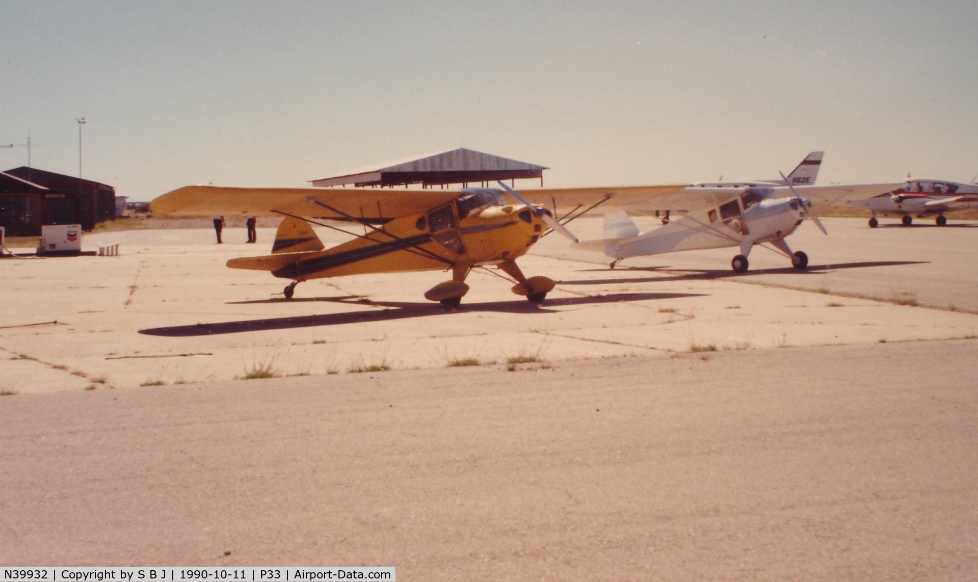 N39932, 1945 Taylorcraft BC12-D C/N 6585, 932 at Cochise Co airport in Willcox,Az in 1990 with Tcraft 39246.