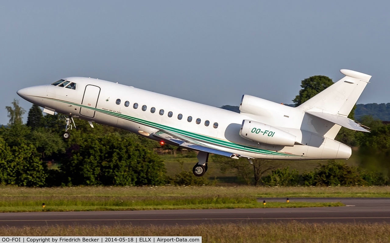 OO-FOI, 2004 Dassault Falcon 900EX C/N 121, departure from Luxembourg via RW06