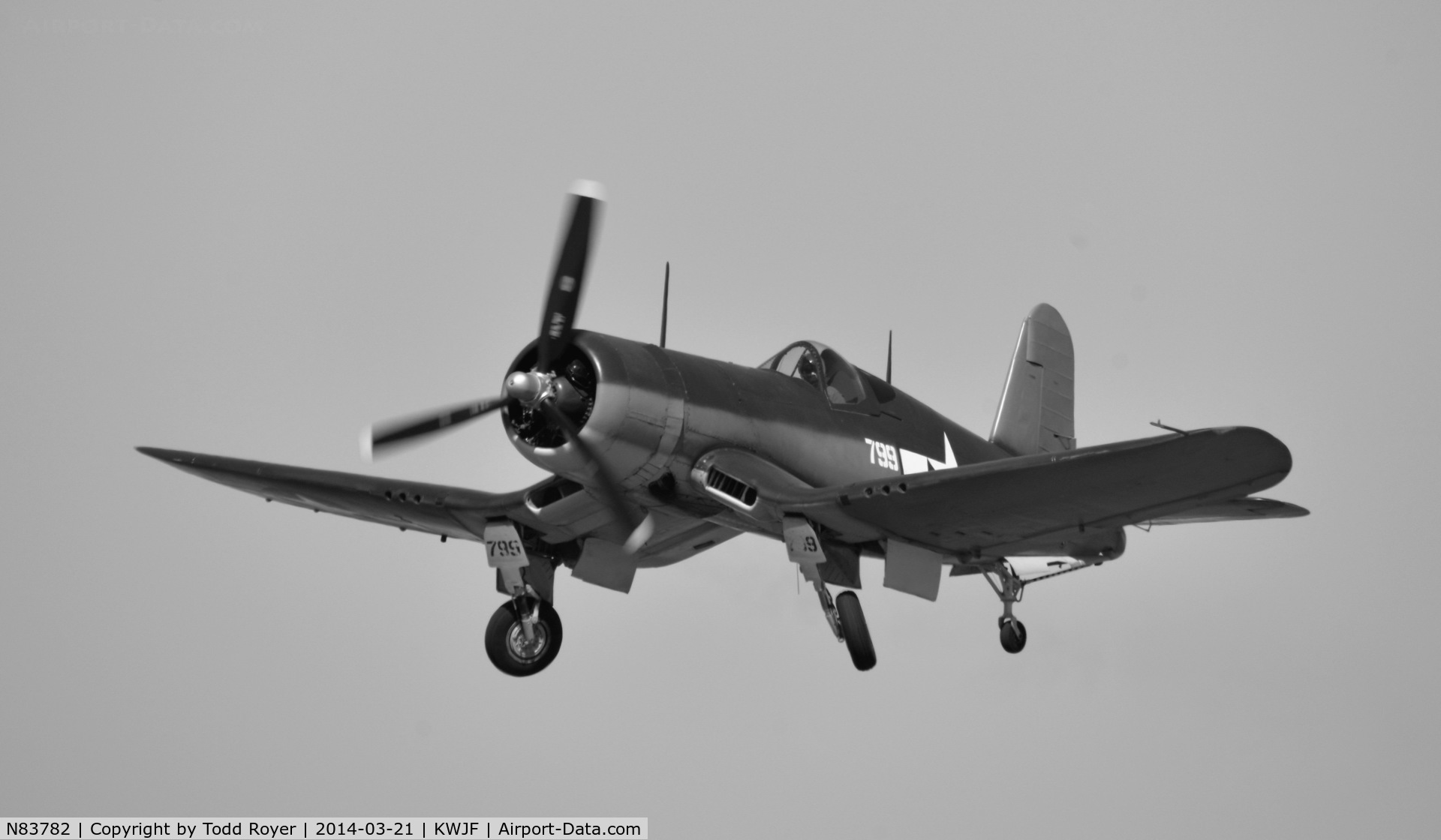 N83782, 1942 Vought F4U-1 Corsair C/N 3884 (Bu 17799), Departing Fox Field Lancaster California