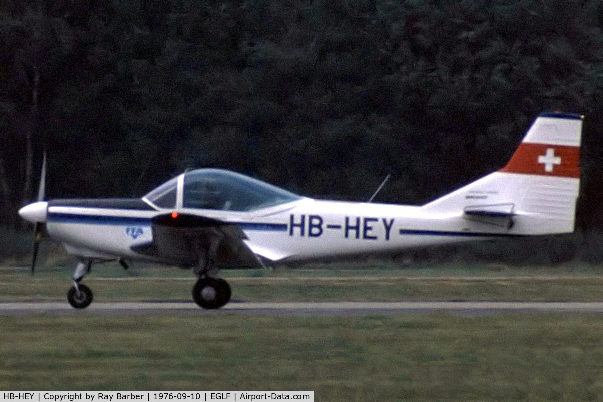 HB-HEY, FFA AS-202/18A Bravo C/N 015, FFA AS.202/18 Bravo [015] Farnborough~G 10/09/1976. From a slide.