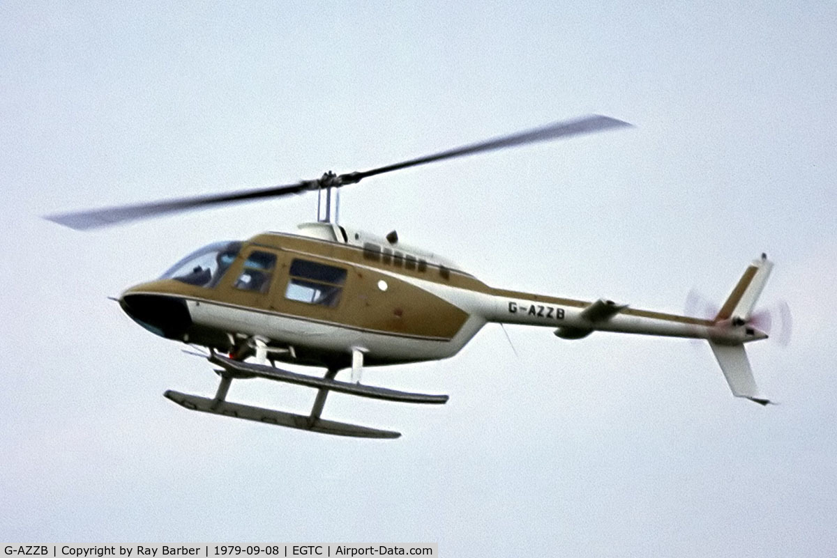 G-AZZB, 1972 Agusta AB-206B JetRanger II C/N 8327, Agusta-Bell 206B Jet Ranger II [8327] Cranfield~G 08/09/1979. Taken from a slide.