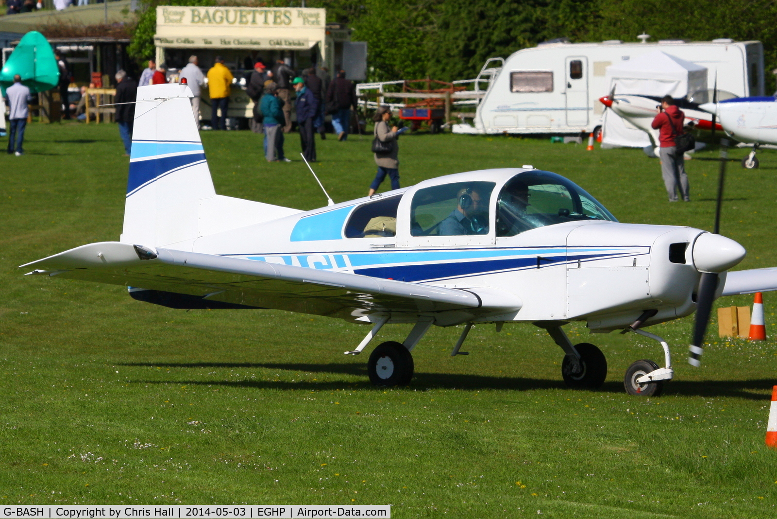 G-BASH, 1973 Grumman American AA-5 Traveler C/N AA5-0319, at the 2014 Microlight Trade Fair, Popham