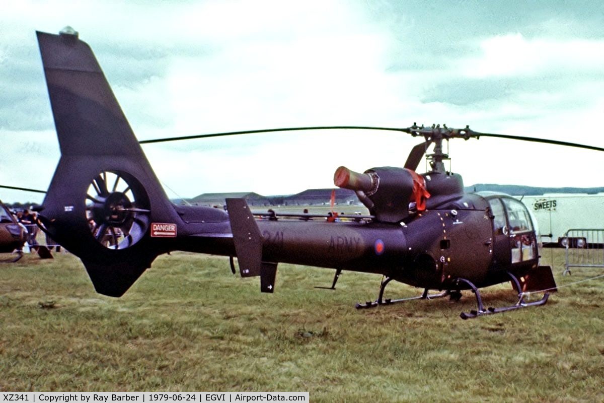 XZ341, 1977 Westland SA-341B Gazelle AH1 C/N WA1692, Aerospatiale SA.341B Gazelle AH.1 [1692] (Army Air Corp) RAF Greenham Common~G 24/06/1979. From a slide.