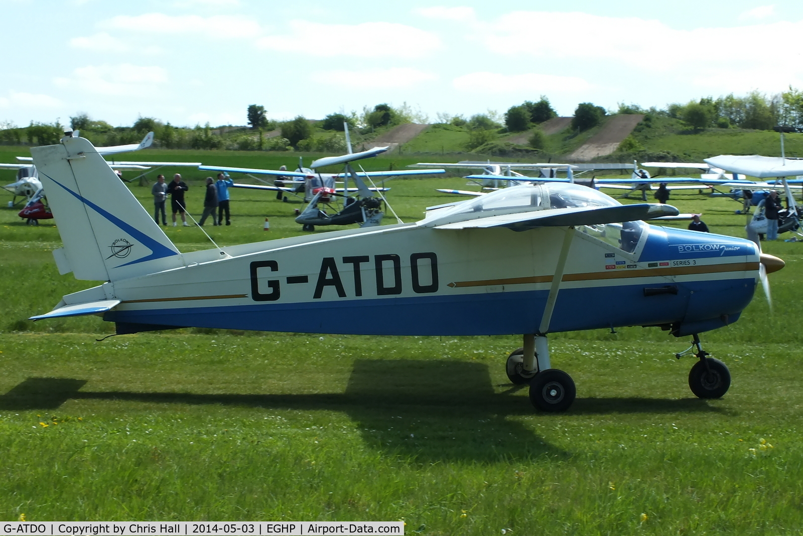 G-ATDO, 1965 Bolkow Bo-208C Junior C/N 576, at the 2014 Microlight Trade Fair, Popham