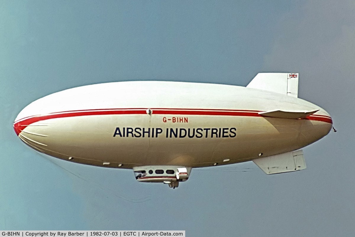 G-BIHN, 1981 Airship Industries Skyship 500 C/N 1214/02, Airship Industries Skyship 500 [1214/02] Cranfield 03/07/1982. From a slide.