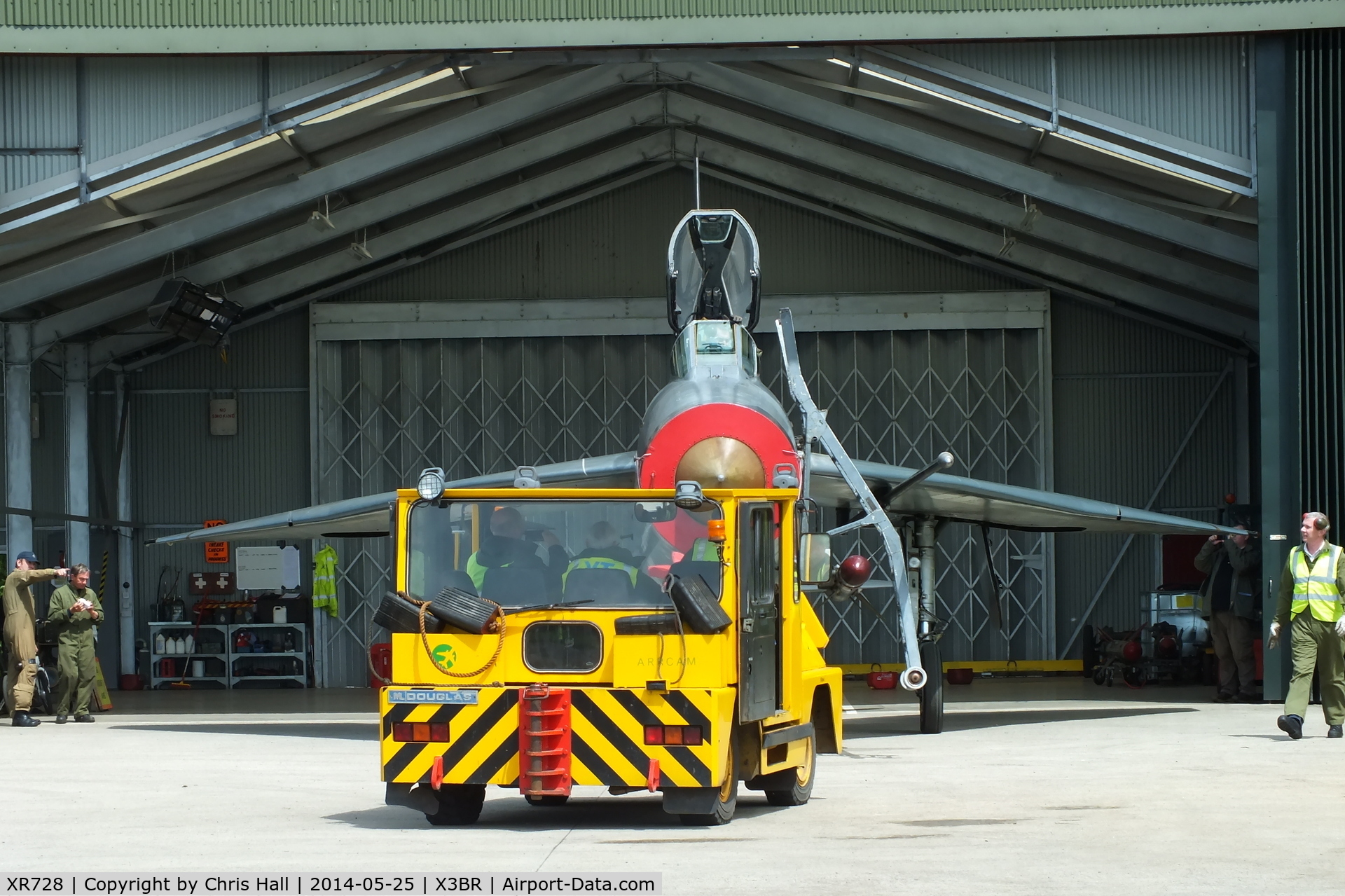 XR728, 1965 English Electric Lightning F.6 C/N 95213, being towed out of the QRA shed prior to it taxy run