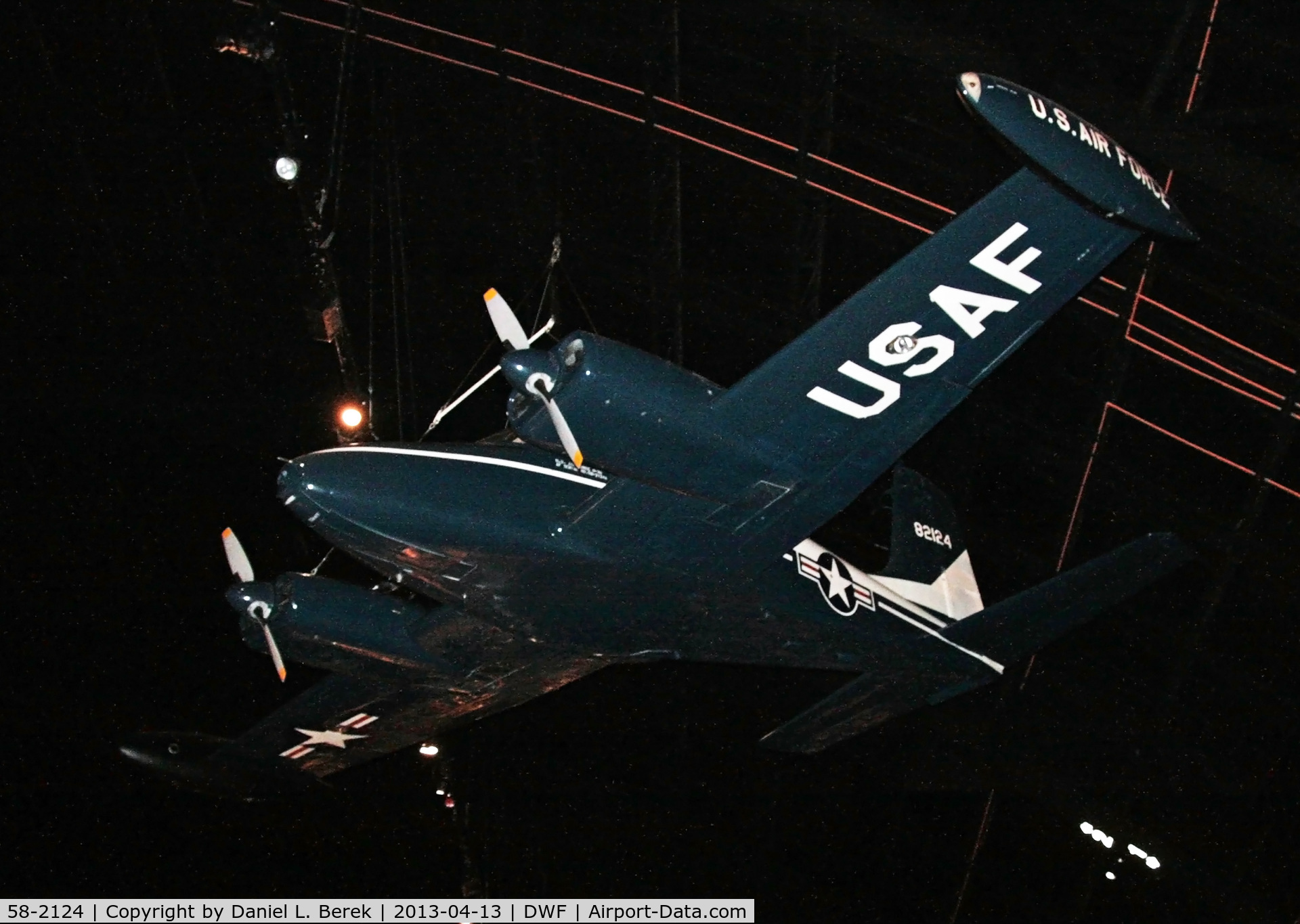 58-2124, 1958 Cessna U-3A Blue Canoe (310A) C/N 38098, It's not easy spotting a dark airplane in a dark room!