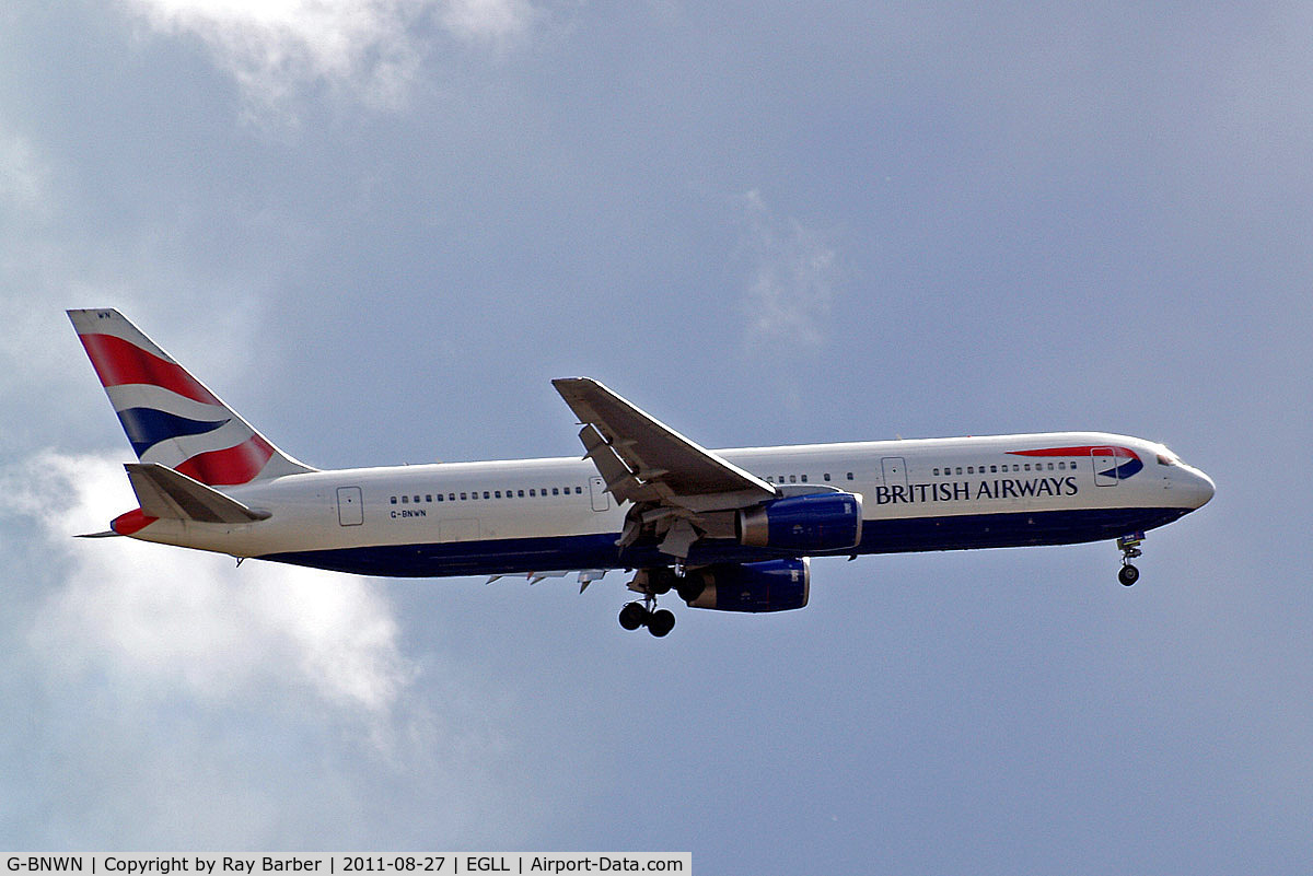 G-BNWN, 1991 Boeing 767-336 C/N 25444, Boeing 767-336ER [25444] (British Airways) Home~G 27/08/2011. On approach 27L.