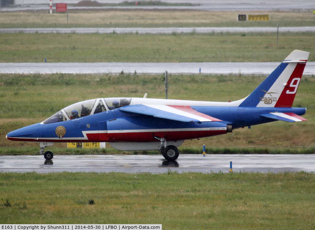 E163, Dassault-Dornier Alpha Jet E C/N E163, Taxiing to the General Aviation area... Participant of the Muret AirExpo Airshow 2014... Additional 80th anniversary patch...