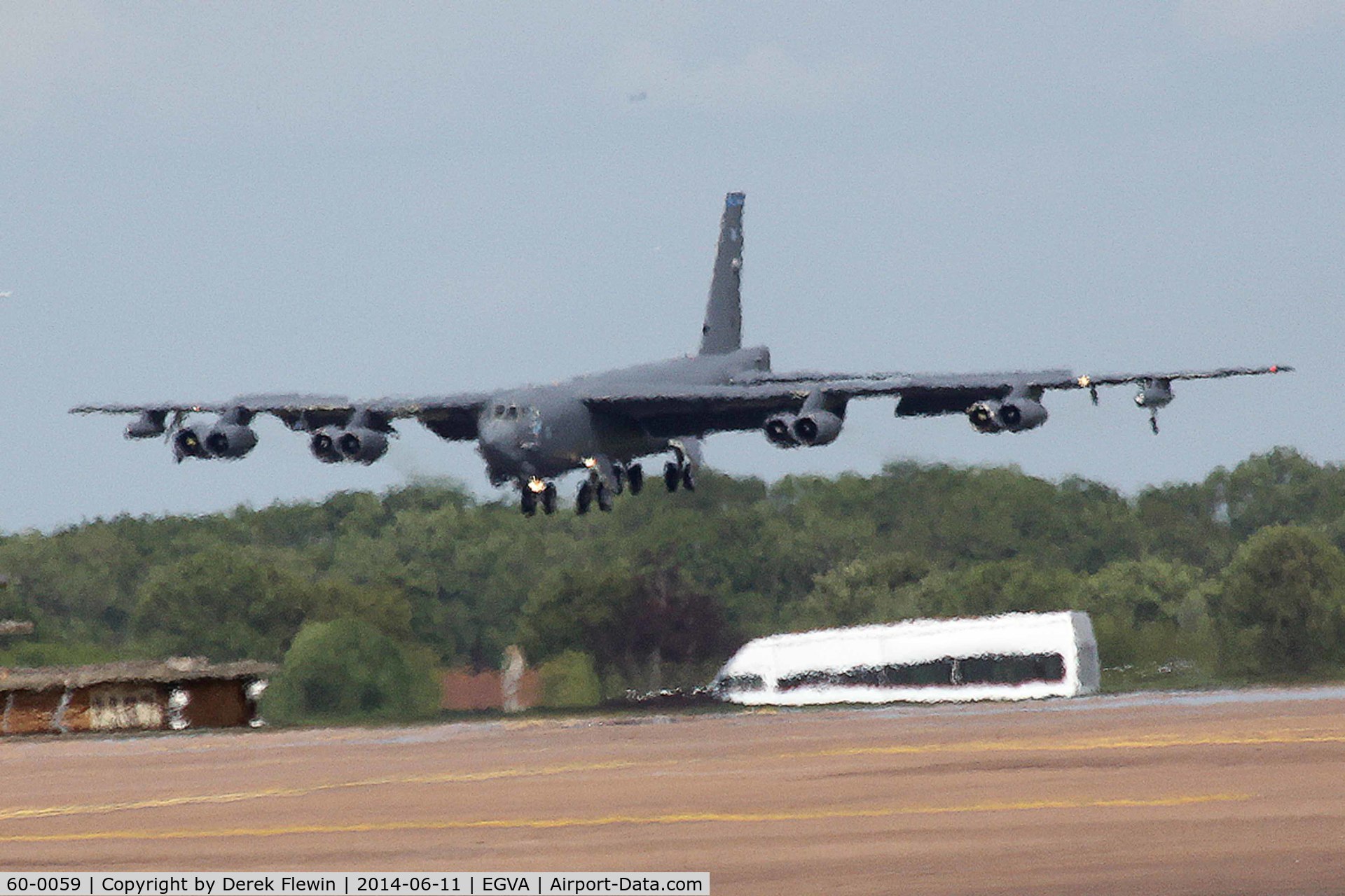 60-0059, 1960 Boeing B-52H Stratofortress C/N 464424, Visiting B-52H, very short finals for runway 27 at EGVA, image taken from over 1\2 a mile away.