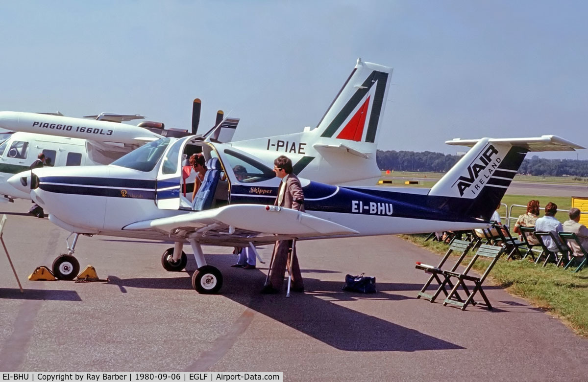 EI-BHU, Beechcraft 77 Skipper C/N WA-78, Beech 77 Skipper [WA-78] Farnborough~G 06/09/1980. From a slide.