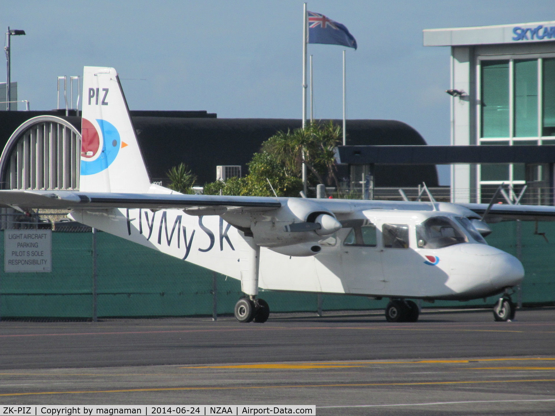 ZK-PIZ, 1977 Britten-Norman BN-2A-26 Islander C/N 2012, Usually one of two parked up ready to go at NZAA outside domestic terminal gate 40