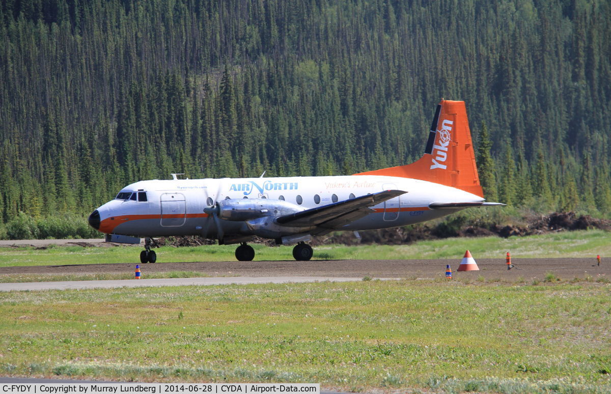 C-FYDY, 1968 Hawker Siddeley HS.748 Series 2A C/N 1661, Landing at Dawson City, Yukon.
