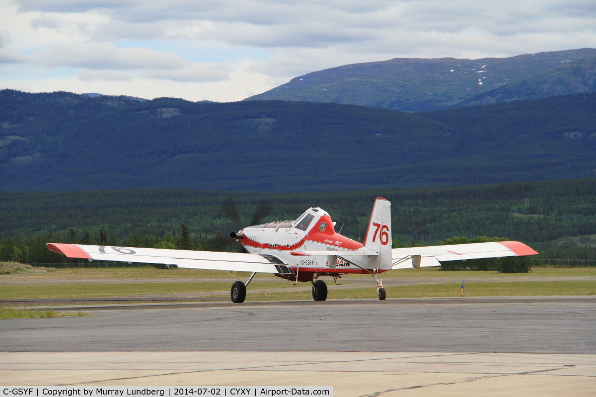 C-GSYF, 2013 Air Tractor AT-802F FireBoss C/N 802-0488, Taxiing from the fire tanker base at Whitehorse, Yukon.