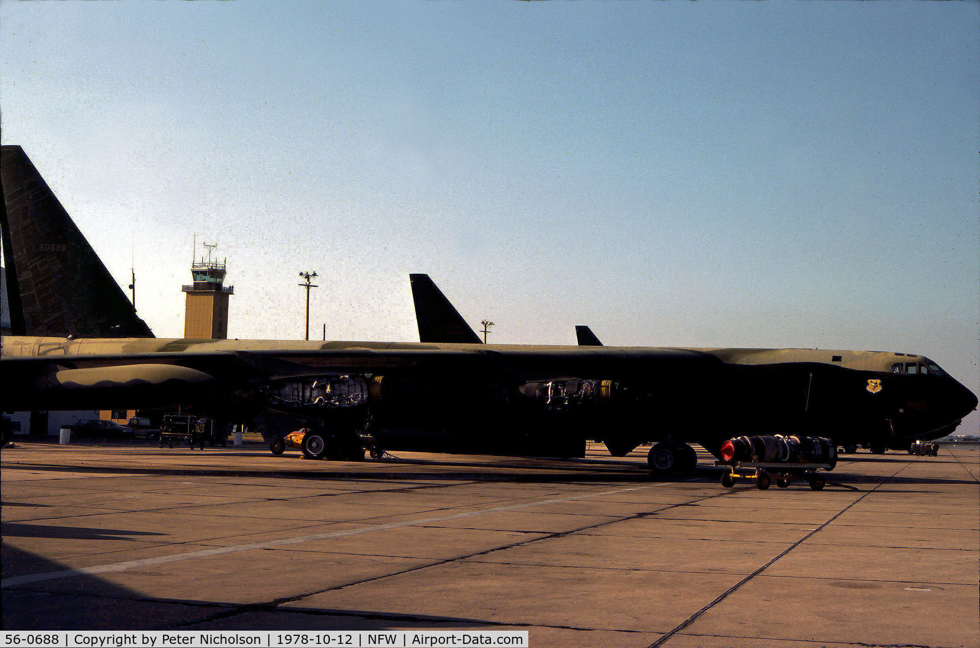 56-0688, 1956 Boeing B-52D Stratofortress C/N 464059, B-52D Stratofortress of 7 Bomb Wing on the ramp at Carswell AFB in October 1978.