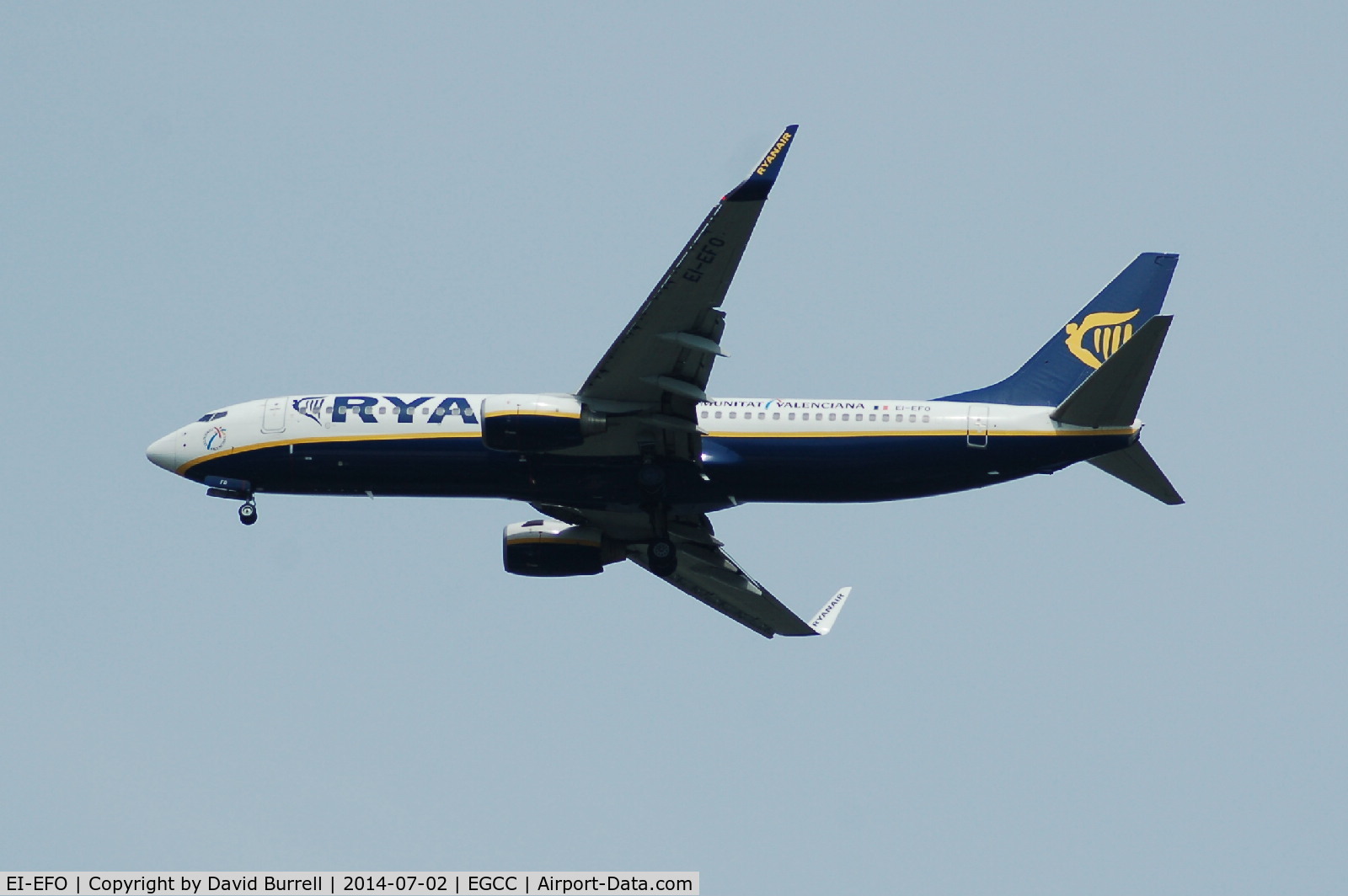 EI-EFO, 2009 Boeing 737-8AS C/N 37539, Ryanair Boeing 737-8AS EI-EFO on approach to Manchester Airport.