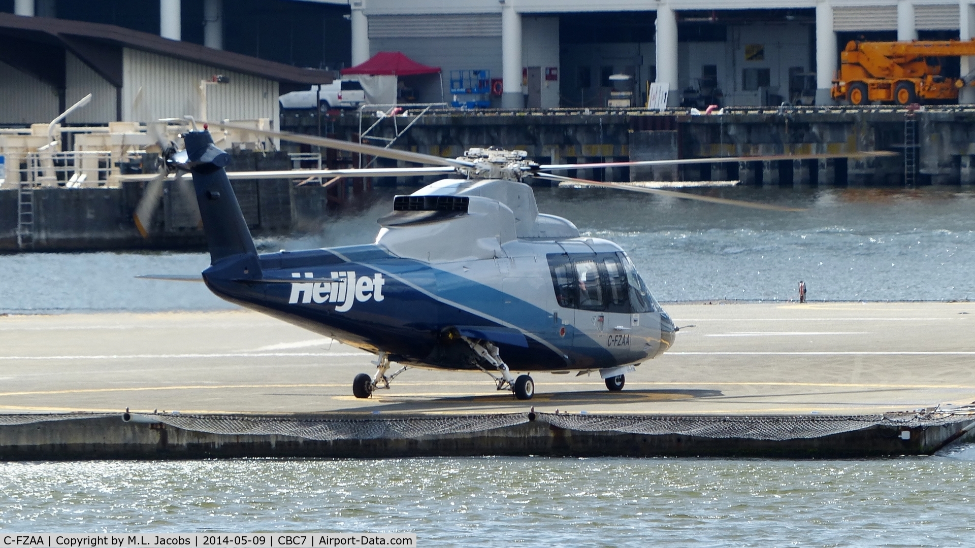 C-FZAA, 1980 Sikorsky S-76A C/N 76-0043, Helijet nearing departure from Vancouver Harbour Heliport.