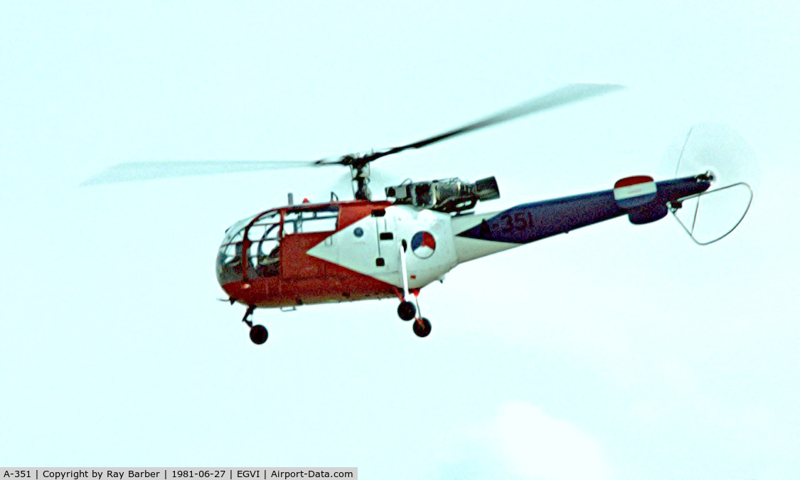 A-351, Aerospatiale SA-316B Alouette III C/N 1351, Sud Aviation SE.3160 Alouette III [1351] (Netherlands Air Force) RAF Greenham Common~G 27/06/1981. From a slide.