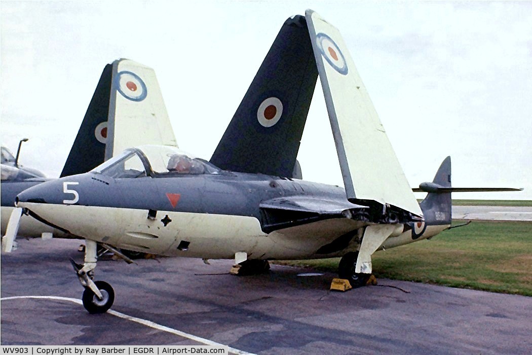 WV903, 1955 Hawker Sea Hawk FGA.6 C/N 6118, Hawker Sea Hawk FGA.4 [AW.6118] (Royal Navy) RNAS Culdrose~G 16/09/1976. From a slide.