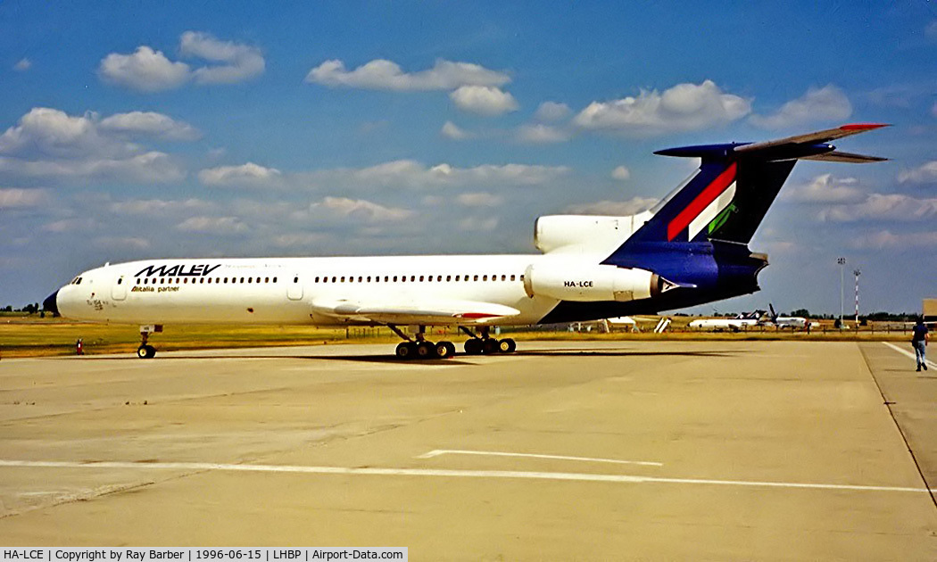 HA-LCE, 1973 Tupolev Tu-154B-2 C/N 73A047, Tupolev Tu-154B-2 [73A-047] (Malev-Hungarian Airlines) Budapest-Ferihegy~HA 15/06/1996