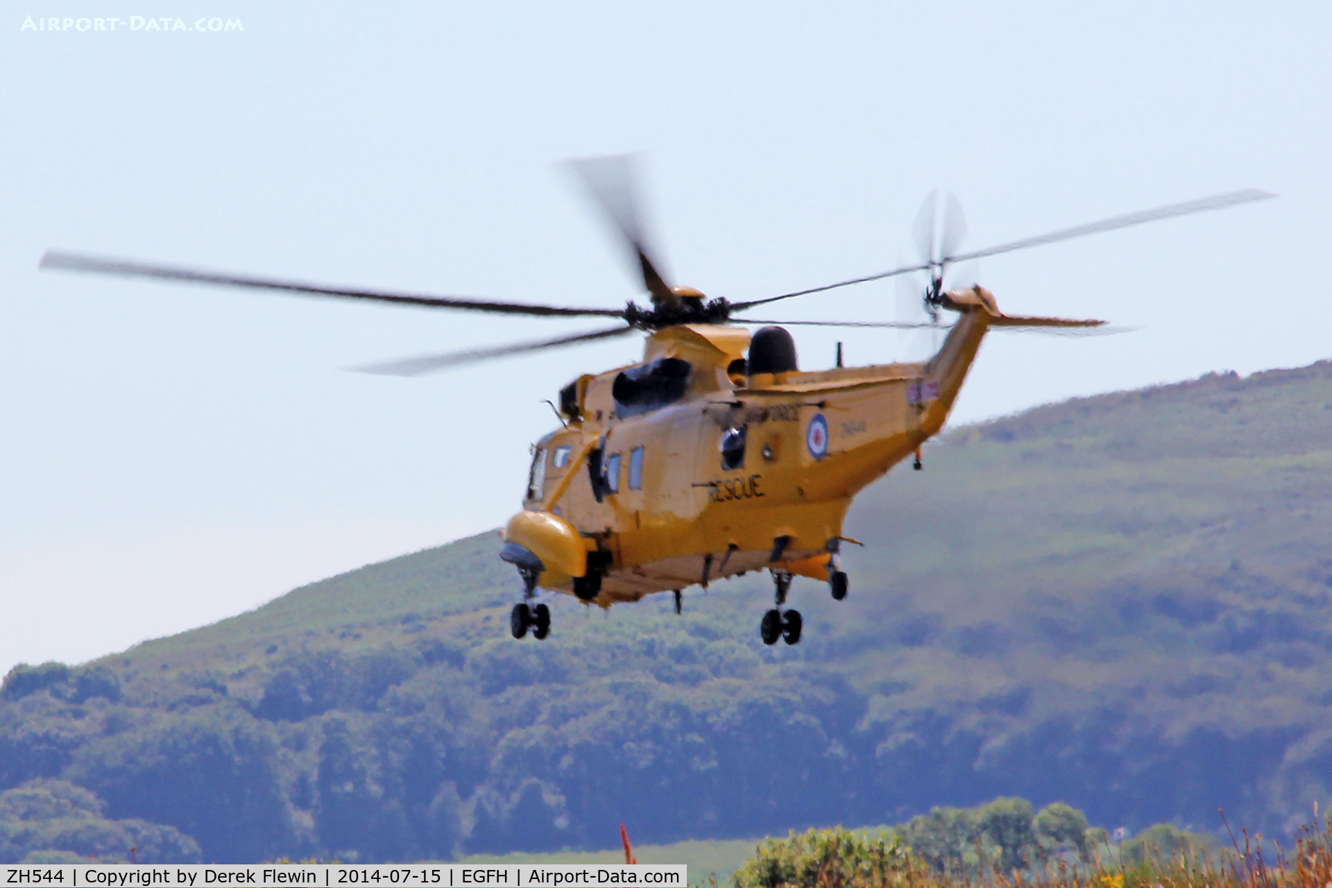 ZH544, Westland Sea King HAR.3A C/N WA1010, Sea King HAR.3A, call sign Rescue 169, seen departing runway 04 at EGFH, en-route to Port Eynon to pick up a casualty, then to A&E Morriston Hospital.
