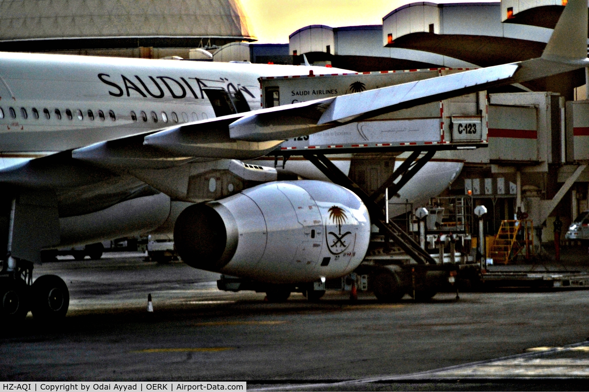 HZ-AQI, 2013 Airbus A330-343X C/N 1454, At Riyadh Airport in The Early Morning parking getting ready for another flight