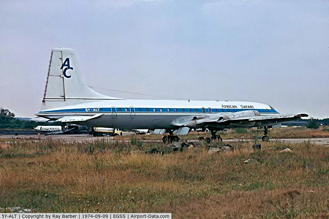 5Y-ALT, 1958 Bristol 175 Britannia 313 C/N 13431, Brisol 175 Britannia 313 [13431] (African Safari Airways) Stansted~G 09/09/1974