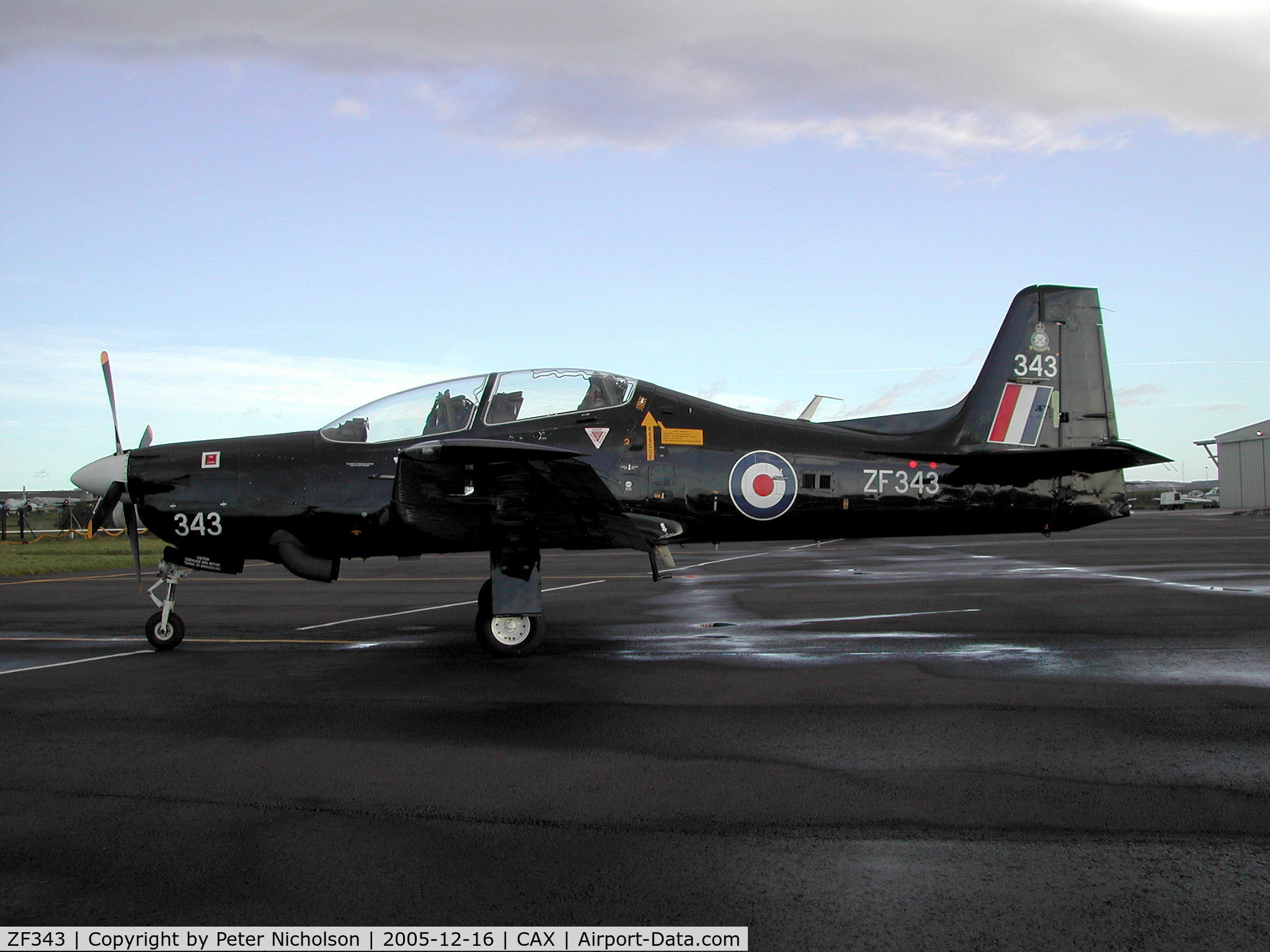 ZF343, 1991 Short S-312 Tucano T1 C/N S107/T78, Tucano T.1 of 1 Flying Training School at RAF Linton-on-Ouse on a visit to Carlisle in December 2005.