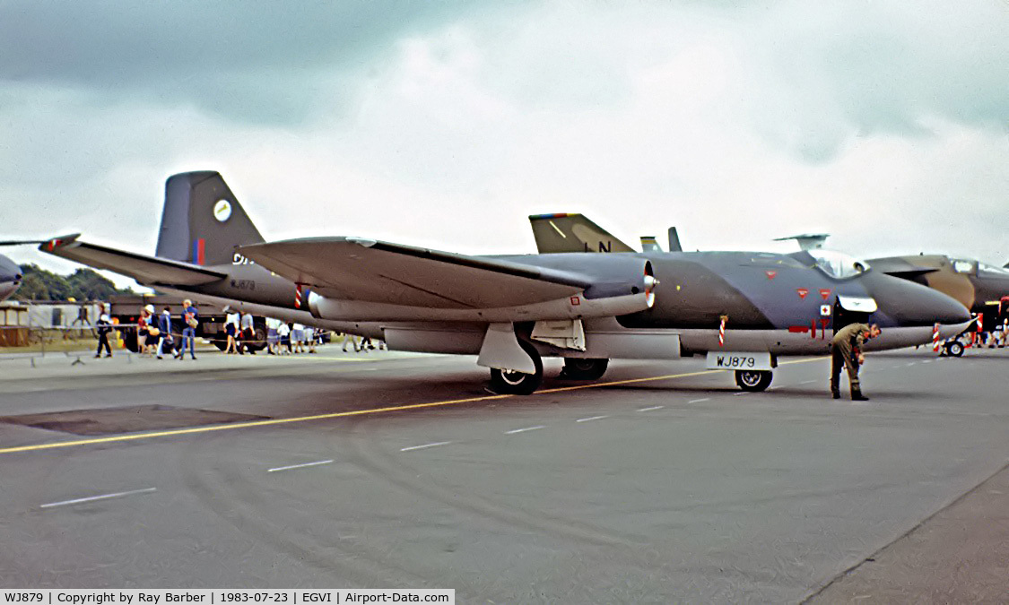 WJ879, 1955 English Electric Canberra T.4 C/N Not found WJ879, English Electric Canberra T.4 [71392] (Royal Air Force) RAF Greenham Common~G 23/07/1983. From a slide.