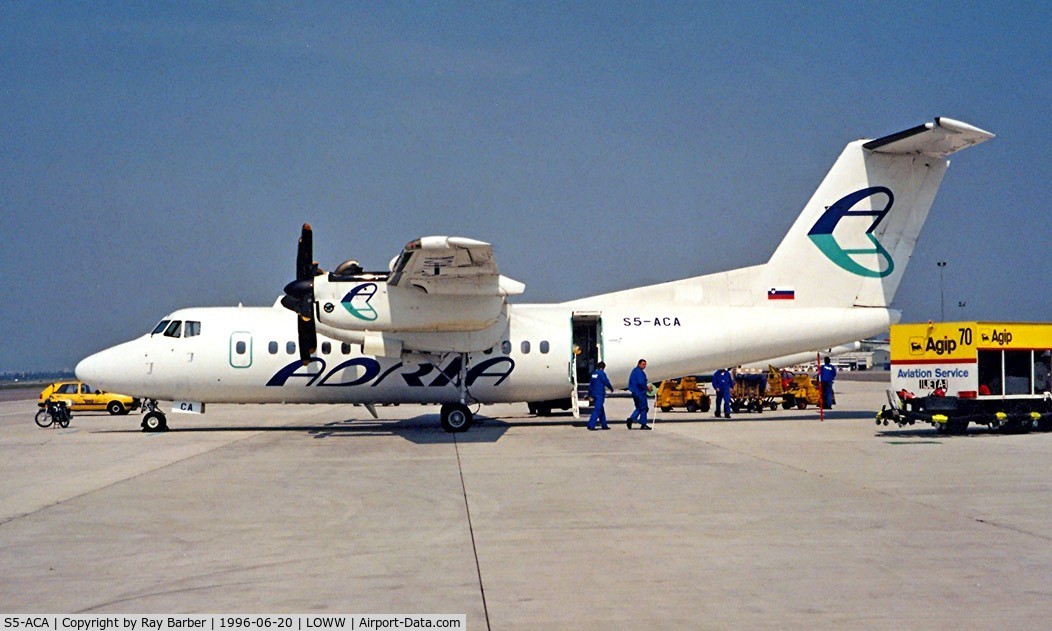 S5-ACA, 1982 De Havilland Canada DHC-7-102 Dash 7 C/N 90, De Havilland Canada DHC-7-102 Dash 7 [90] (Adria Airways) Vienna-Schwechat~OE 20/06/1996