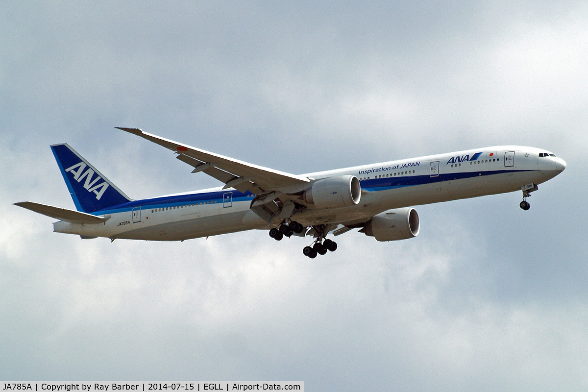JA785A, 2010 Boeing 777-381/ER C/N 37951, Boeing 777-381ER [37951] (All Nippon Airways) Home~G 15/07/2014. On approach 27L. Wears 