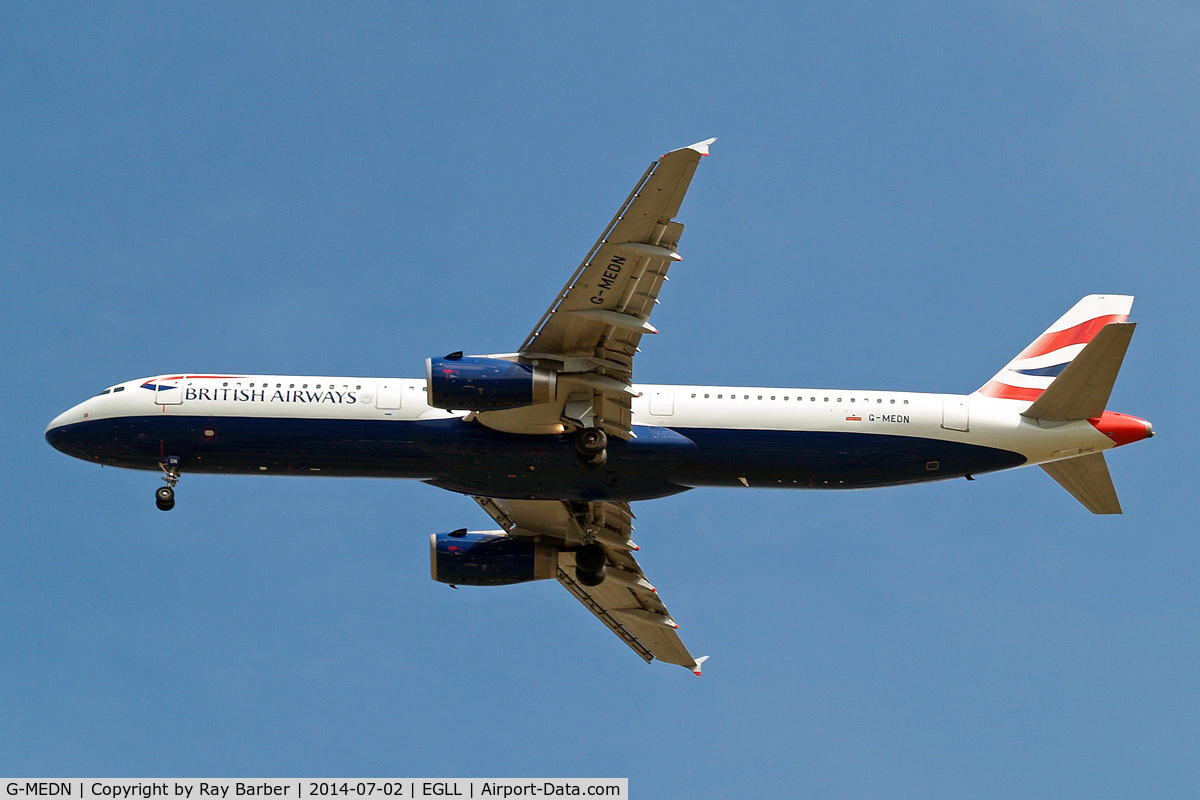 G-MEDN, 2008 Airbus A321-231 C/N 3512, Airbus A321-231 [3512] (British Airways) Home~G 02/07/2014. On approach 27R.