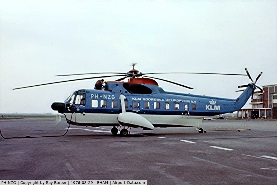 PH-NZG, Sikorsky S-61N C/N 61753, Sikorsky S-61N [61753] (KLM Helicopters) Amsterdam-Schiphol~PH 29/08/1976. From a slide.