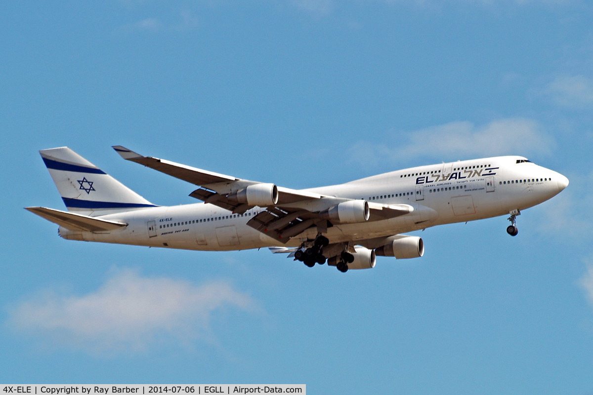 4X-ELE, 1994 Boeing 747-412 C/N 26551, Boeing 747-412 [26551] (El Al Israel Airlines) Home~G 06/07/2014. On approach 27L.