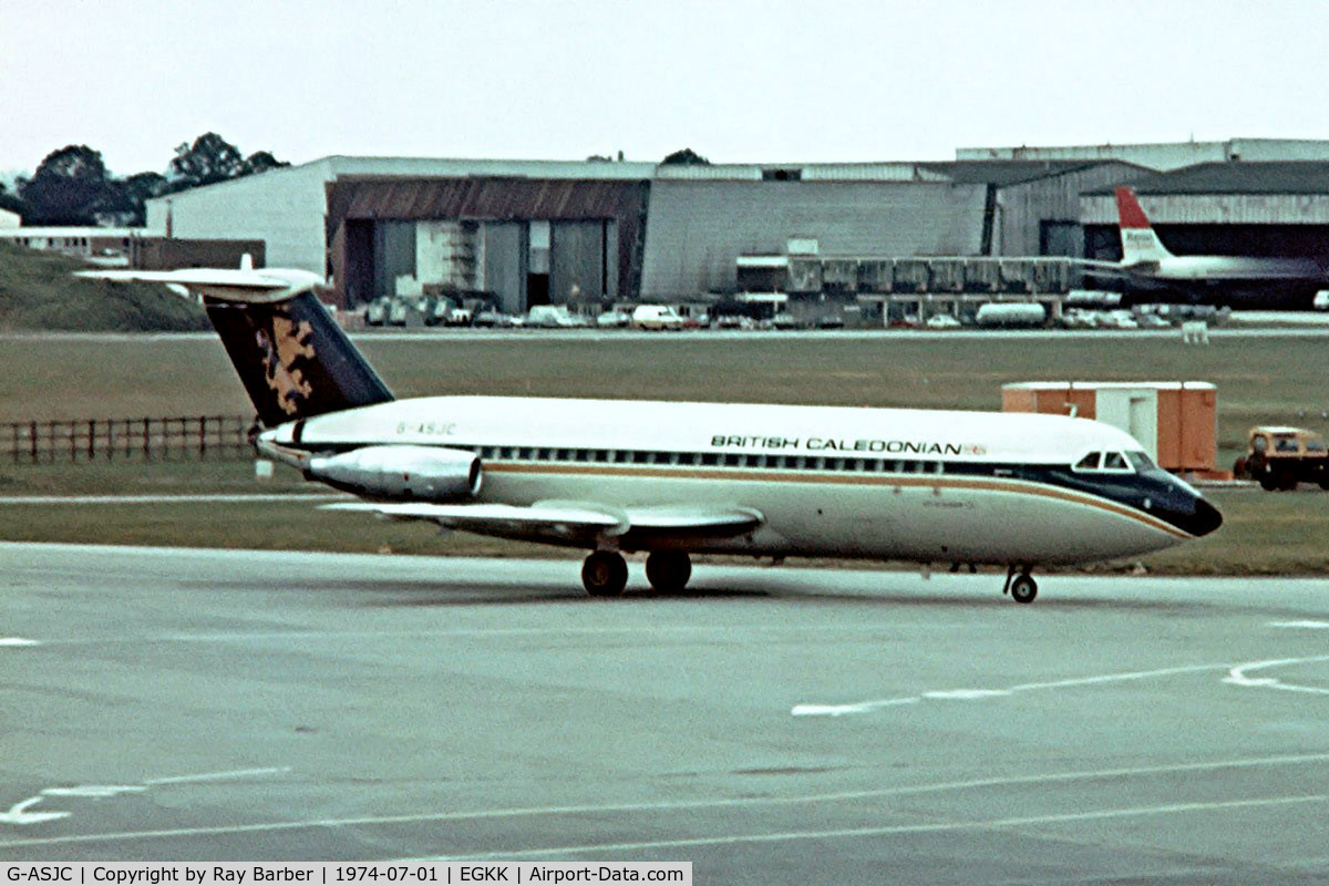 G-ASJC, 1964 BAC 111-201AC One-Eleven C/N BAC.007, BAC 1-11 201AC One-Eleven [007] (British Caledonian) Gatwick~G 01/07/1974. From a slide.