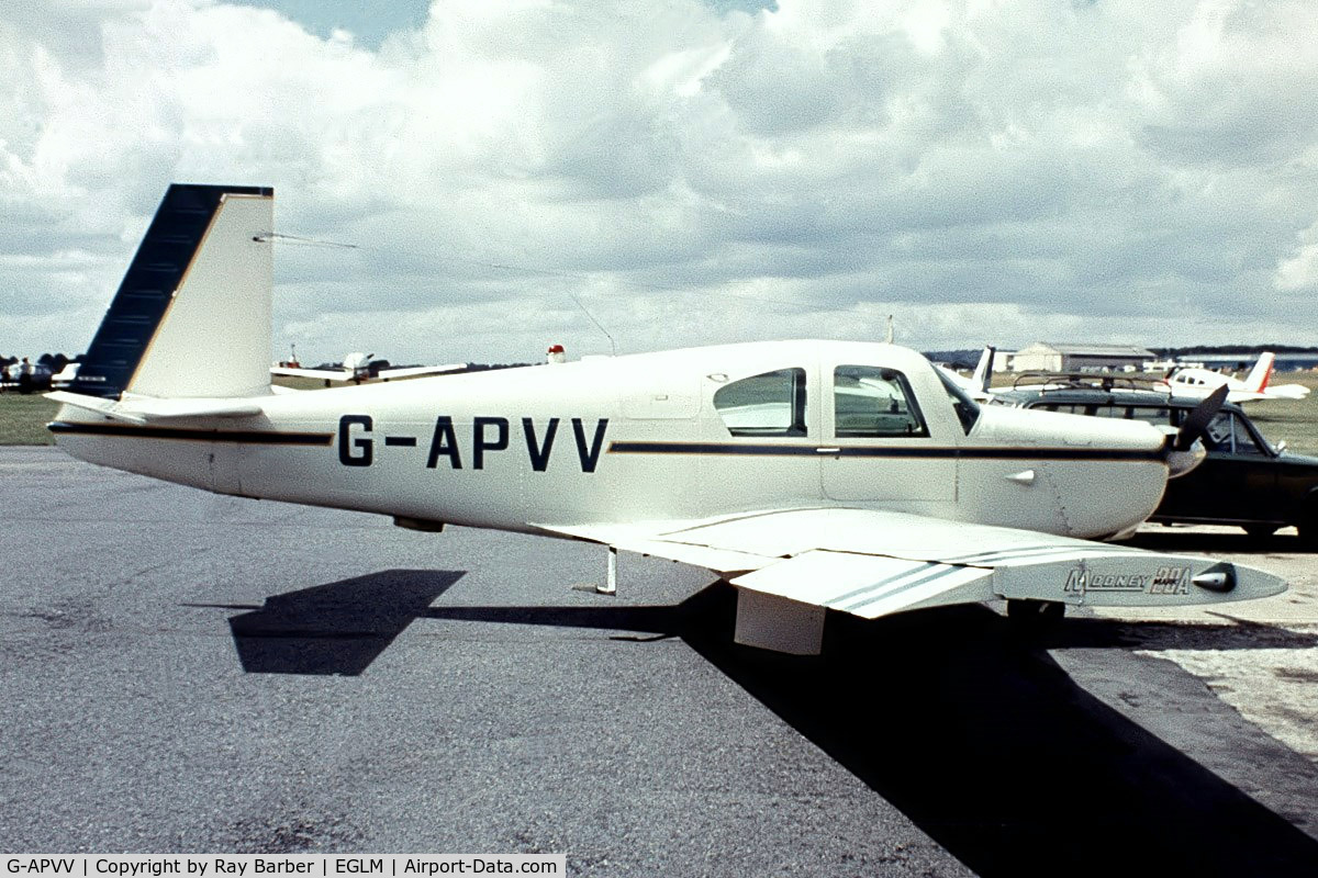 G-APVV, 1959 Mooney M20A C/N 1474, Mooney M.20A Mark 20 [1474] White Waltham~G 01/08/1972. From a slide date approximate.