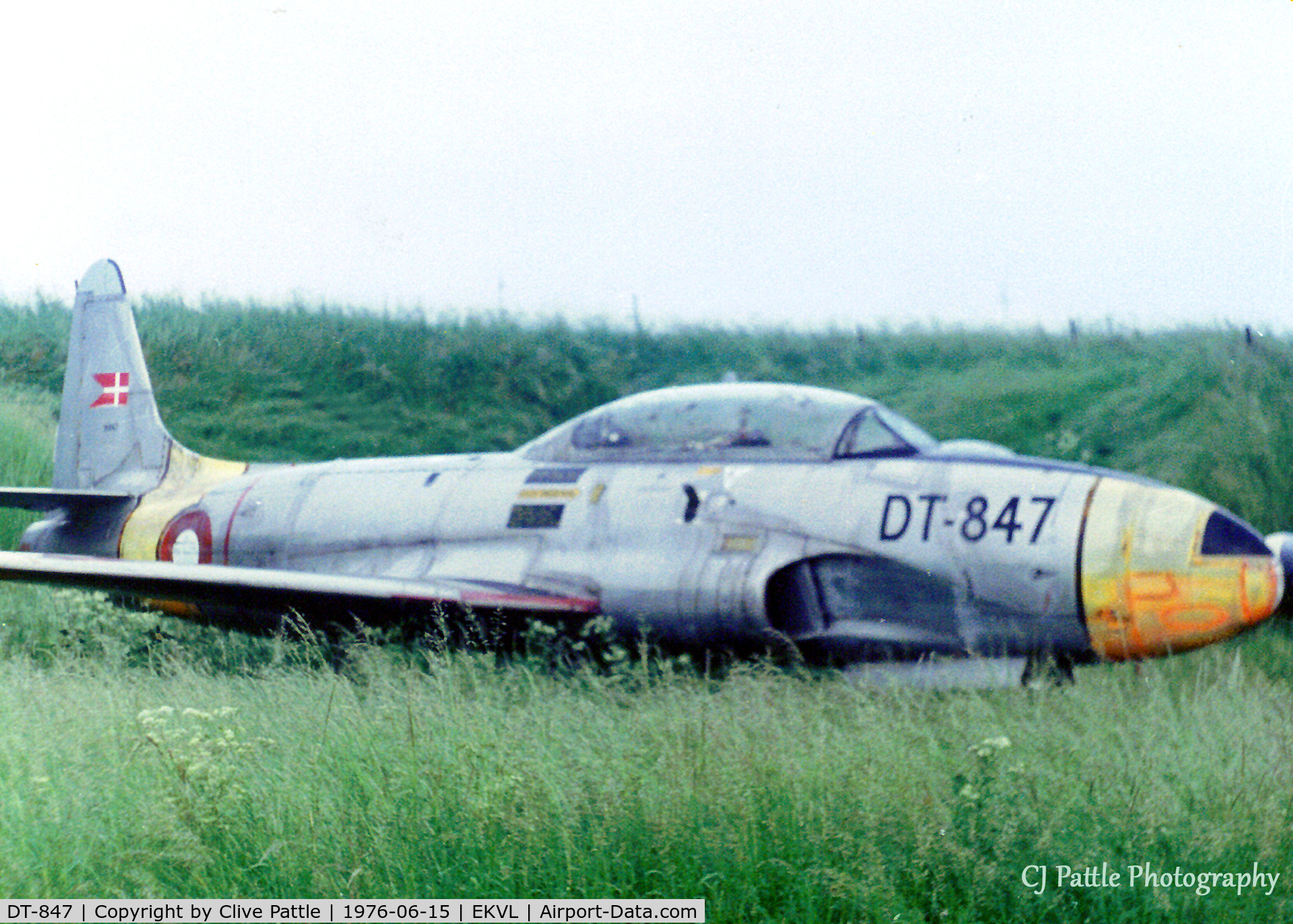 DT-847, 1951 Lockheed T-33A Shooting Star C/N 580-6179, Scanned from print. DT-847 in storage at Vaerlose, Denmark (EKVL)
